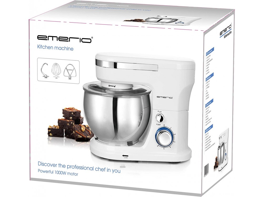 Emerio Food Stand Mixer, Κουζινομηχανή 1000W, Inox 5L & 3 Blenders, 6 Speeds + Pulse Function
