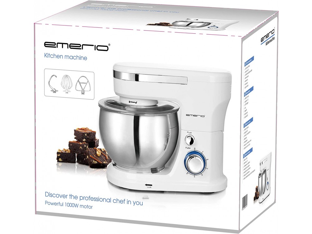 Emerio Food Stand Mixer, 1000W, Inox 5L & 3 Blenders, 6 Speeds + Pulse Function