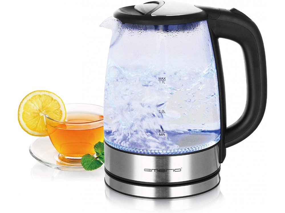 Emerio Glass Kettle, Βραστήρας με Εσωτερικό LED, Βάση από Ανοξείδωτο Ατσάλι & Γυάλινη Κανάτα 1,7L