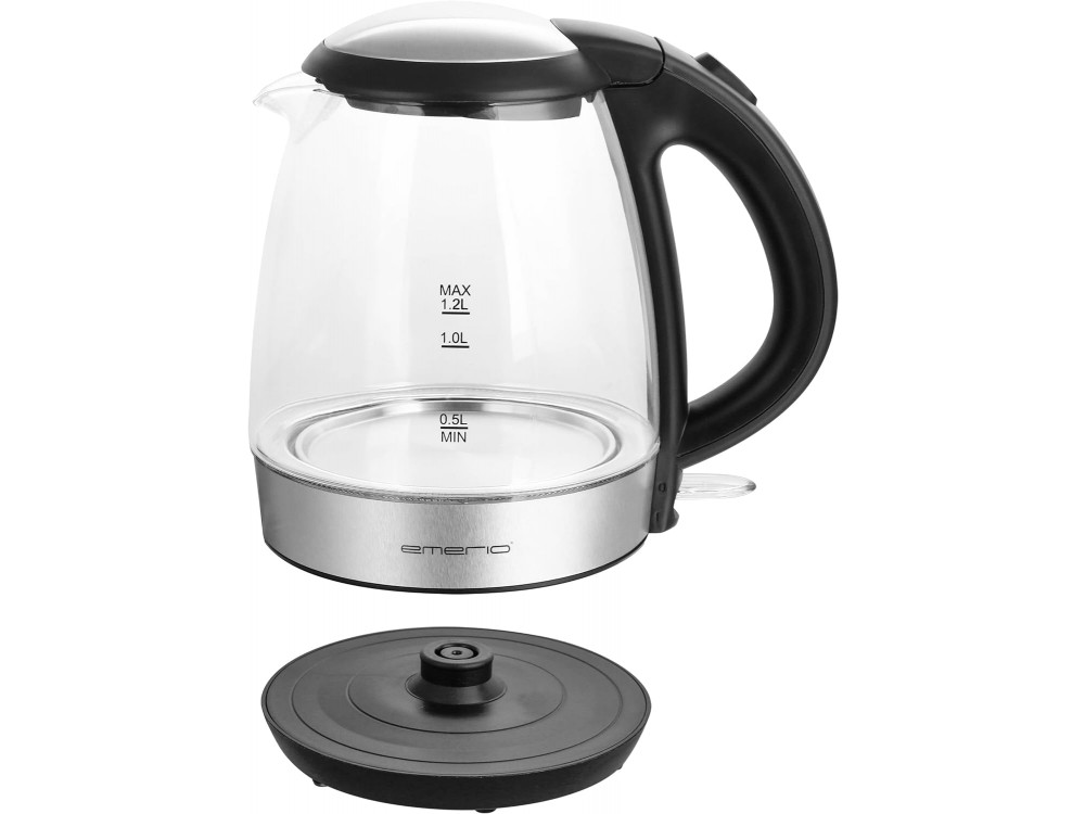 Emerio Glass Kettle, Βραστήρας με Εσωτερικό LED, Βάση από Ανοξείδωτο Ατσάλι & Γυάλινη Κανάτα 1,2L