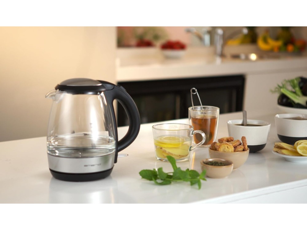 Emerio Glass Kettle, Βραστήρας με Εσωτερικό LED, Βάση από Ανοξείδωτο Ατσάλι & Γυάλινη Κανάτα 1,2L