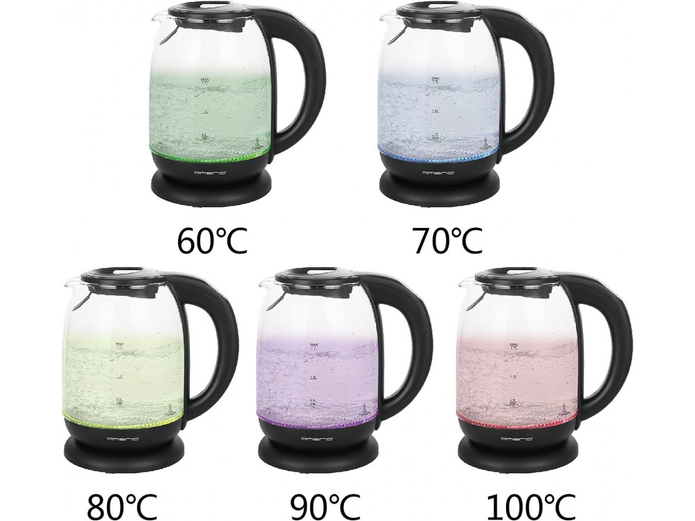 Emerio Glass Kettle, Βραστήρας με Εσωτερικό LED, Επιλογή Θερμοκρασίας (60 °C έως 100 °C) & Γυάλινη Κανάτα 1.7lt