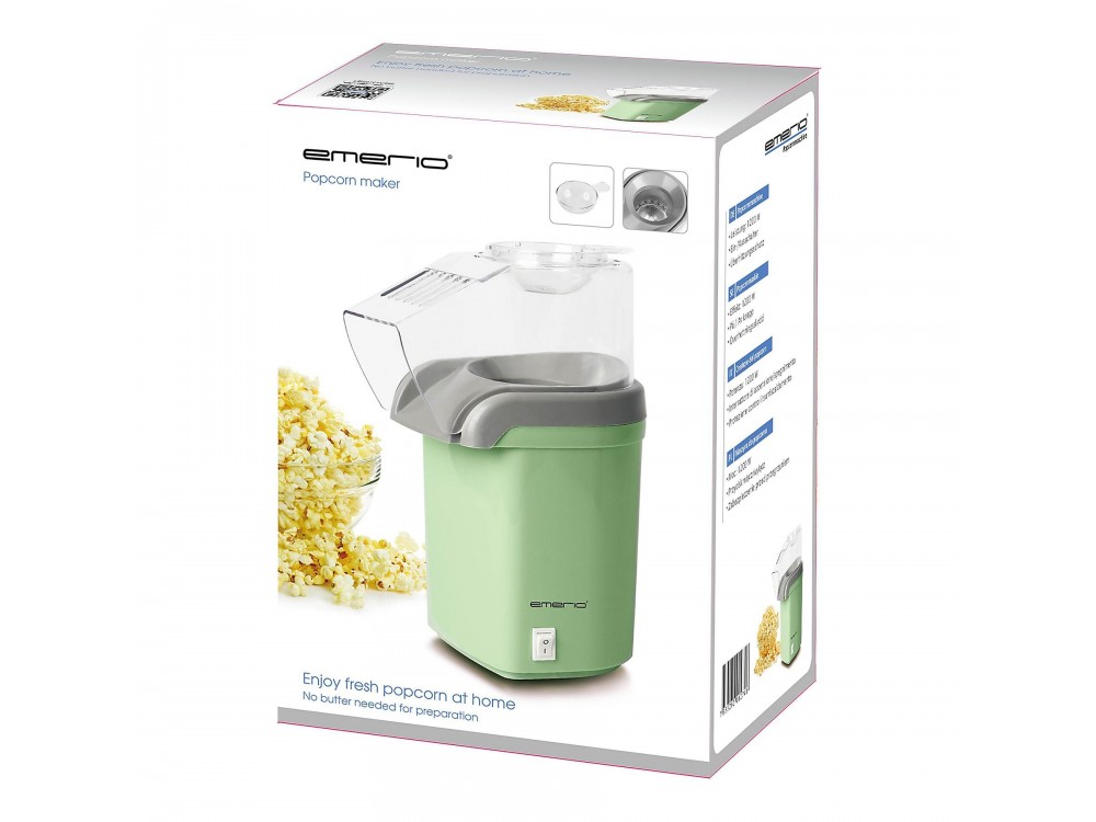 Emerio Popcorn Maker, Hot Air Popcorn Machine for Healthy Snacks, Green