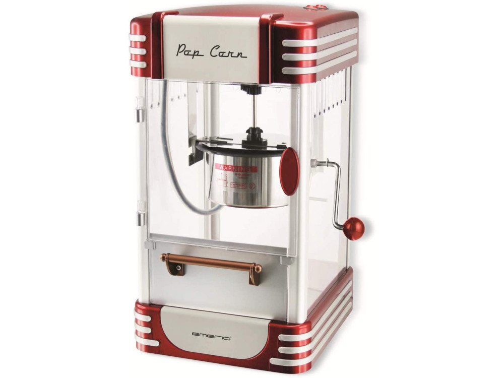 Emerio Retro Popcorn Maker, Vintage Στυλ Μηχανή Ποπ Κορν για υγιεινά σνακ με Αναδευτήρα & Λάμπα διατήρησης Θερμοκρασίας, Κόκκινο