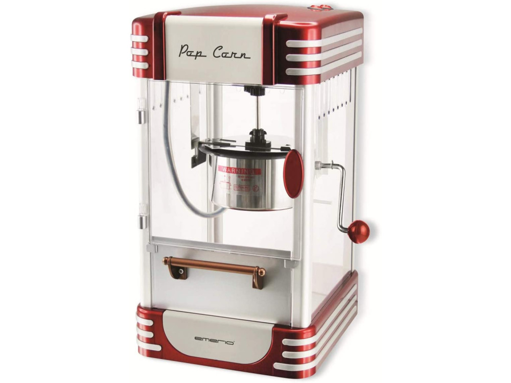 Emerio Retro Popcorn Maker, Vintage Style for healthy snacks with Stirrer & Temperature Maintenance Lamp, Red