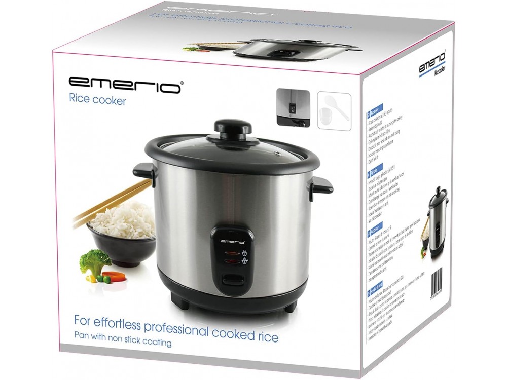 Emerio Rice Cooker, Βραστήρας Ρυζιού Χωρητικότητα 1.5lt Γυάλινο Καπάκι με Οπή Αφαιρούμενο Non-stick Δοχείο Κουτάλι & Δοσομετρητή