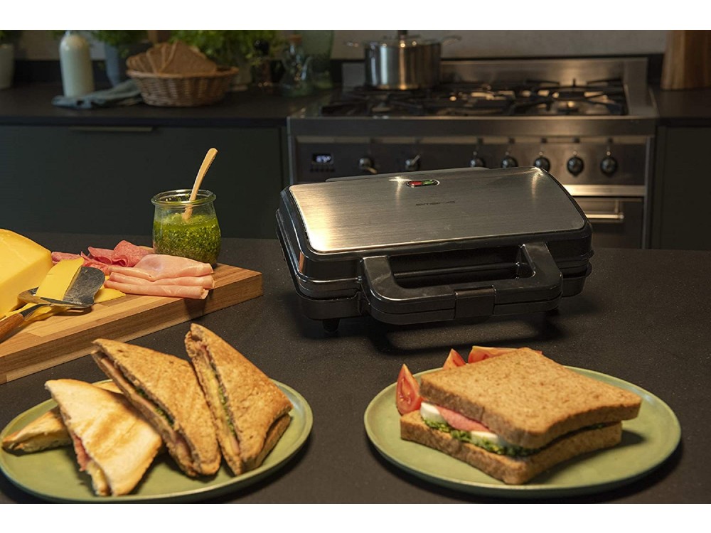 Emerio ST-109562.17 Toaster for 2 Toasts 900W - XXL Sandwich Toaster, Non-stick Griddle, Black