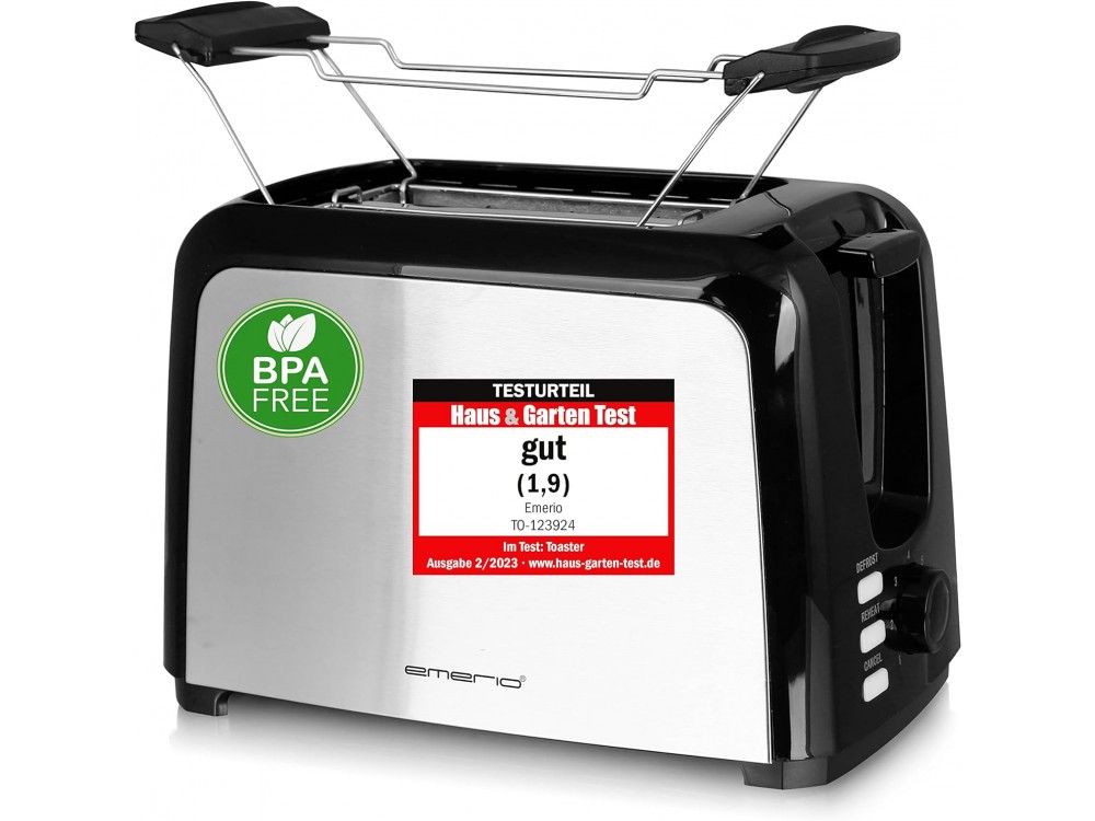 Emerio Toaster, Φρυγανιέρα 2 Θέσεων Extra Wide 750W με Θερμοστάτη 7 Επιπέδων, Auto-Eject & Δίσκο για Ψίχουλα