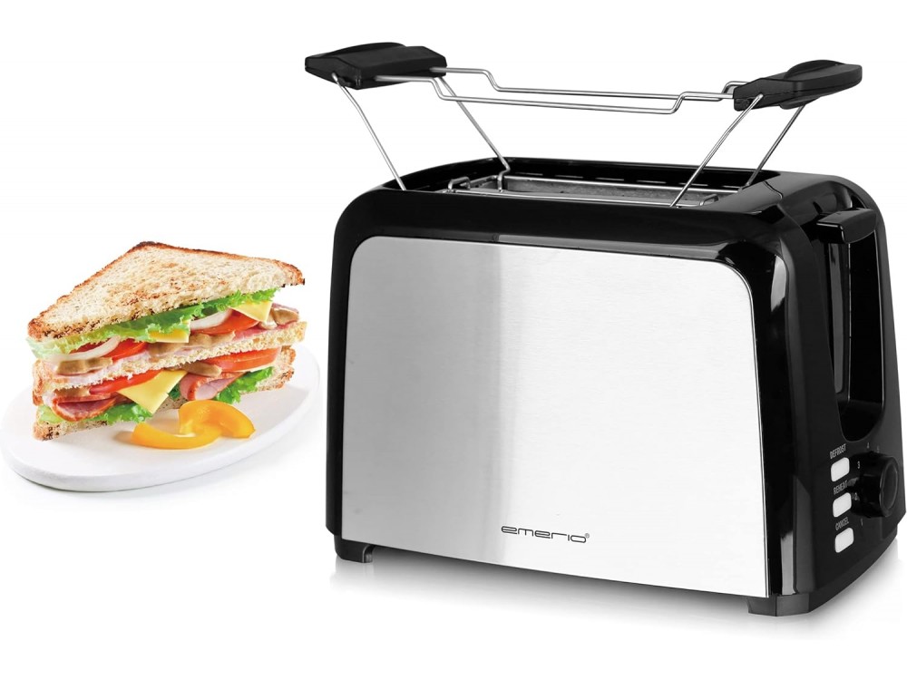 Emerio Toaster, Φρυγανιέρα 2 Θέσεων Extra Wide 750W με Θερμοστάτη 7 Επιπέδων, Auto-Eject & Δίσκο για Ψίχουλα