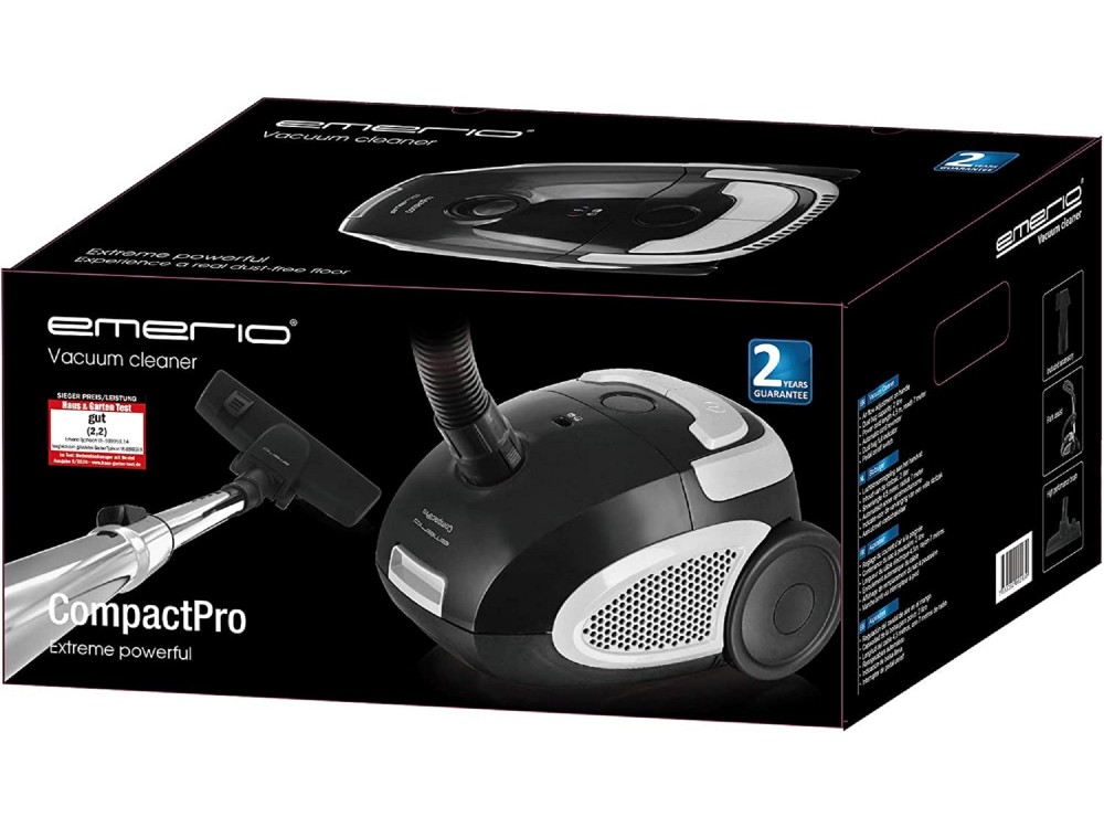 Emerio Vacuum Cleaner, 800W with Bag & Bin 2L, Black / Grey