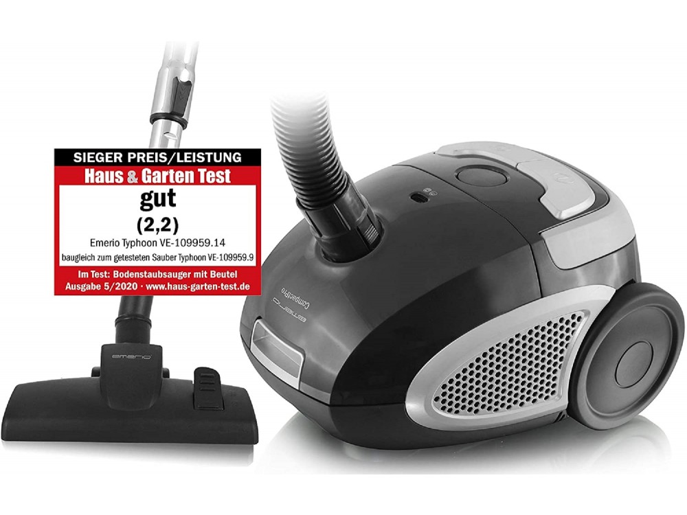 Emerio Vacuum Cleaner, 800W with Bag & Bin 2L, Black / Grey