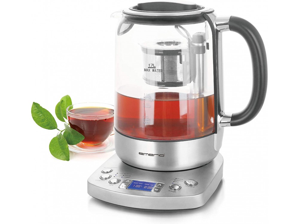 Emerio Glass Tea Maker Kettle, Βραστήρας & Τσαγιέρα Fully Auto με Επιλογή Θερμοκρασίας & Γυάλινη Κανάτα 1,7L