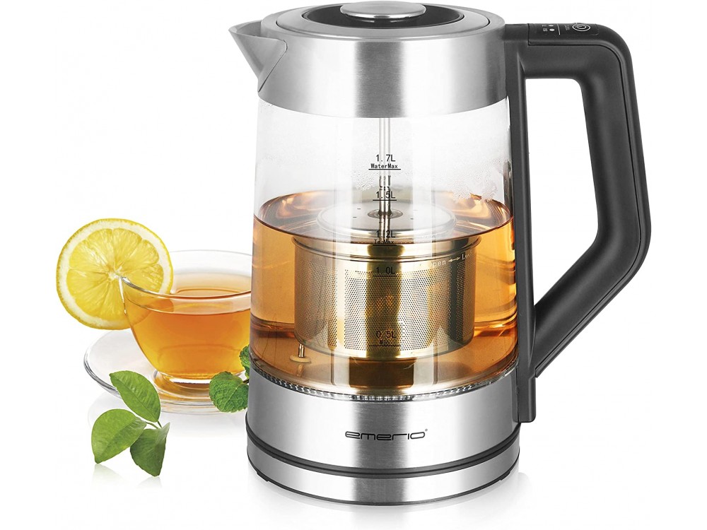 Emerio Glass Tea Maker Kettle, Βραστήρας & Τσαγιέρα με Επιλογή Θερμοκρασίας με Εσωτερικό LED & Γυάλινη Κανάτα 1,7L