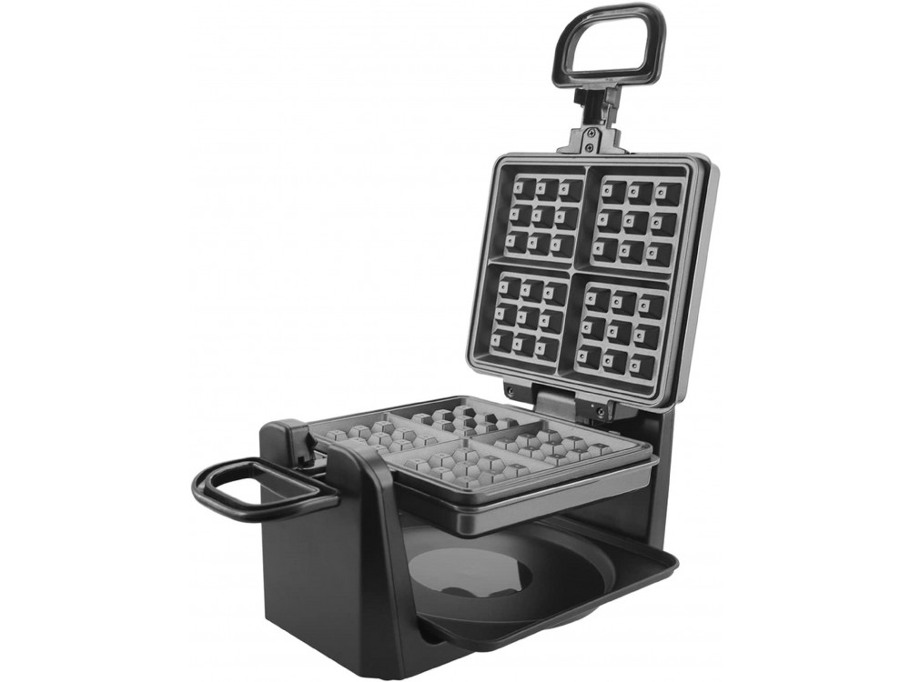 Emerio Waffle Maker, Rotating, 1000 W with Cool Touch Handles & Adjustable Temperature, Square For 4 Waffles