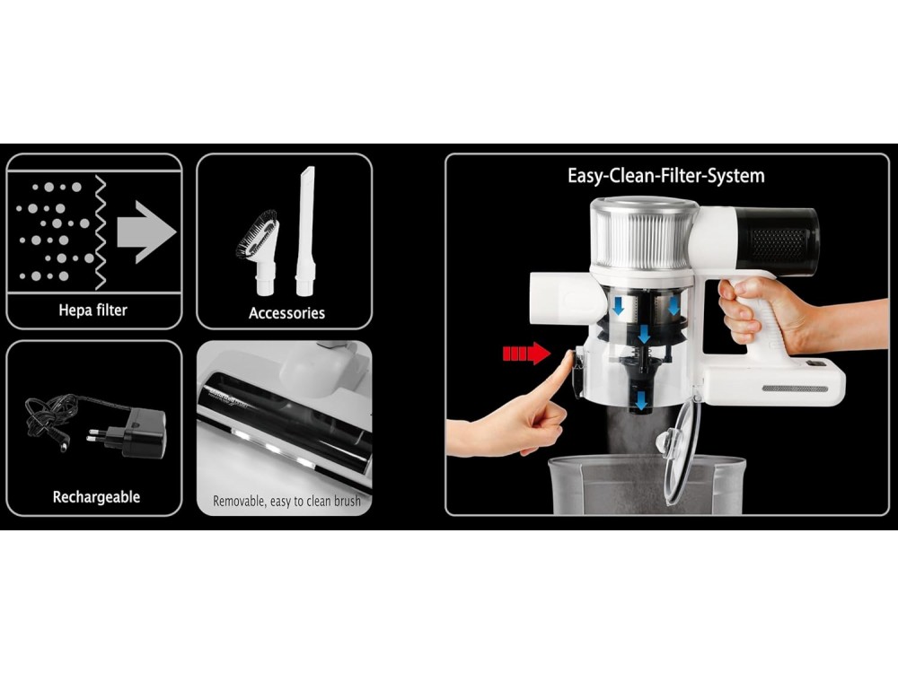 Emerio Ασύρματη Ηλεκτρική σκούπα χειρός / Stick 2-in-1, 24KPa, Επαναφορτιζόμενη Έως 40min Runtime & HEPA Filter