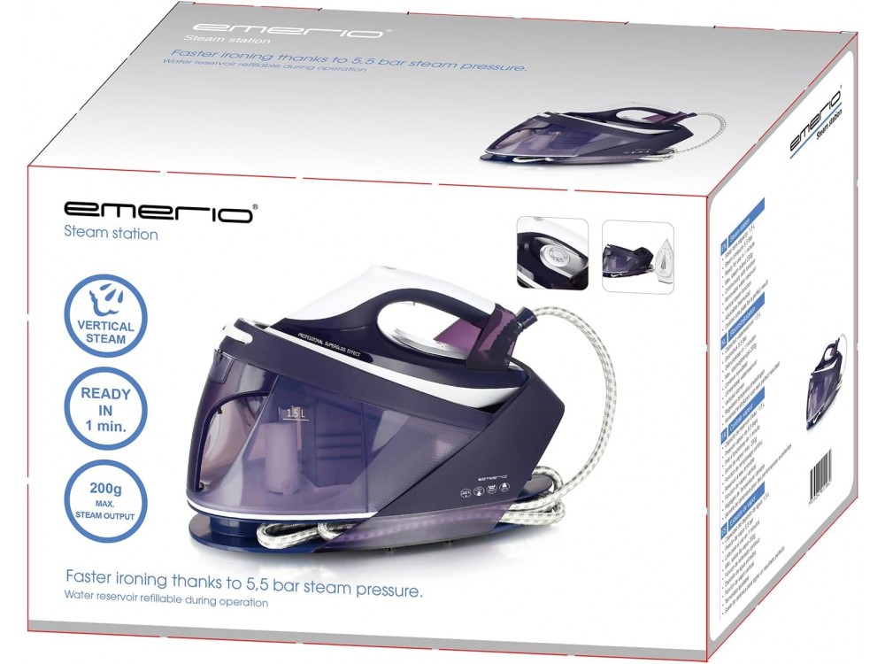 Emerio Steam Iron Station, Σύστημα Σιδερώματος Πίεσης 5.5bar με Αποσπώμενο Δοχείο 1.5lt