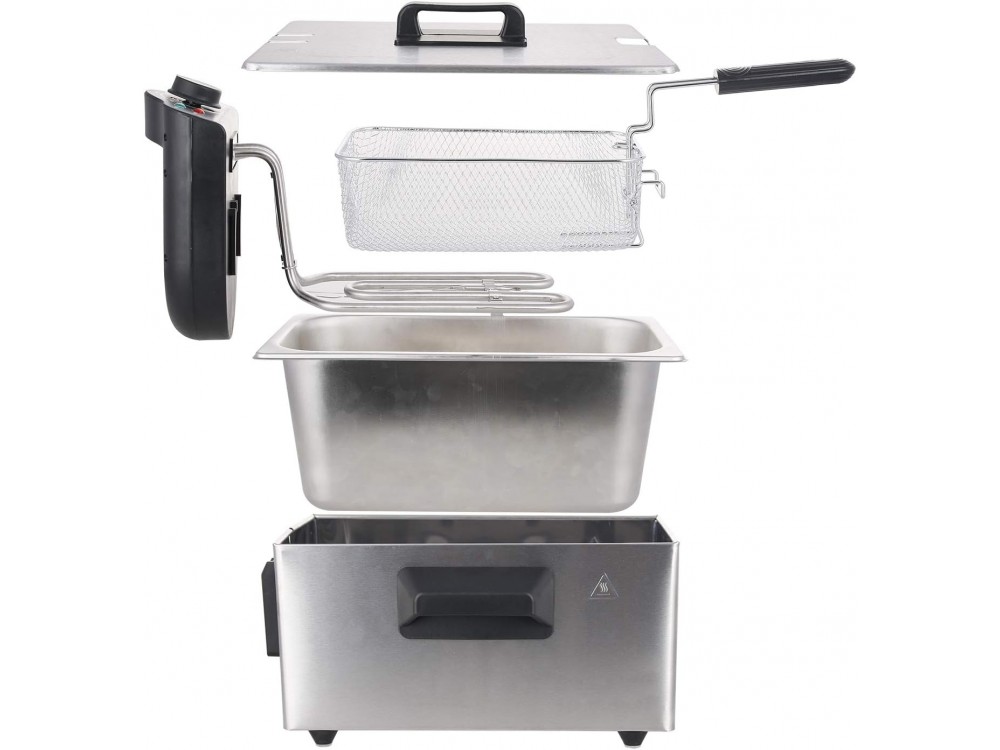 Emerio Stainless Steel Oil Fryer BPA & PFAS free, with Detachable Bucket 3lt &Cap, Silver