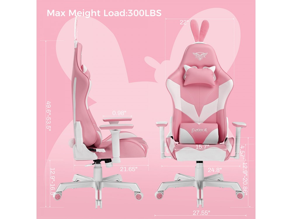 Eureka Ergonomic Pink Bunny, Gaming  Reclining Office Chair, Pink