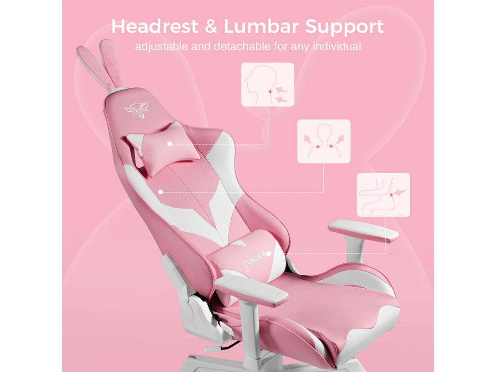 Eureka Ergonomic Pink Bunny, Gaming Καρέκλα Γραφείου με Ανάκλιση, Pink