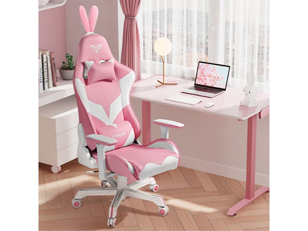 Eureka Ergonomic Pink Bunny, Gaming Καρέκλα Γραφείου με Ανάκλιση, Pink