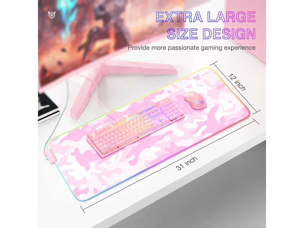 Onikuma G5 XXL Gaming Mouse Pad (80x30cm) με RGB LED & 12 Lighting Modes, Pink