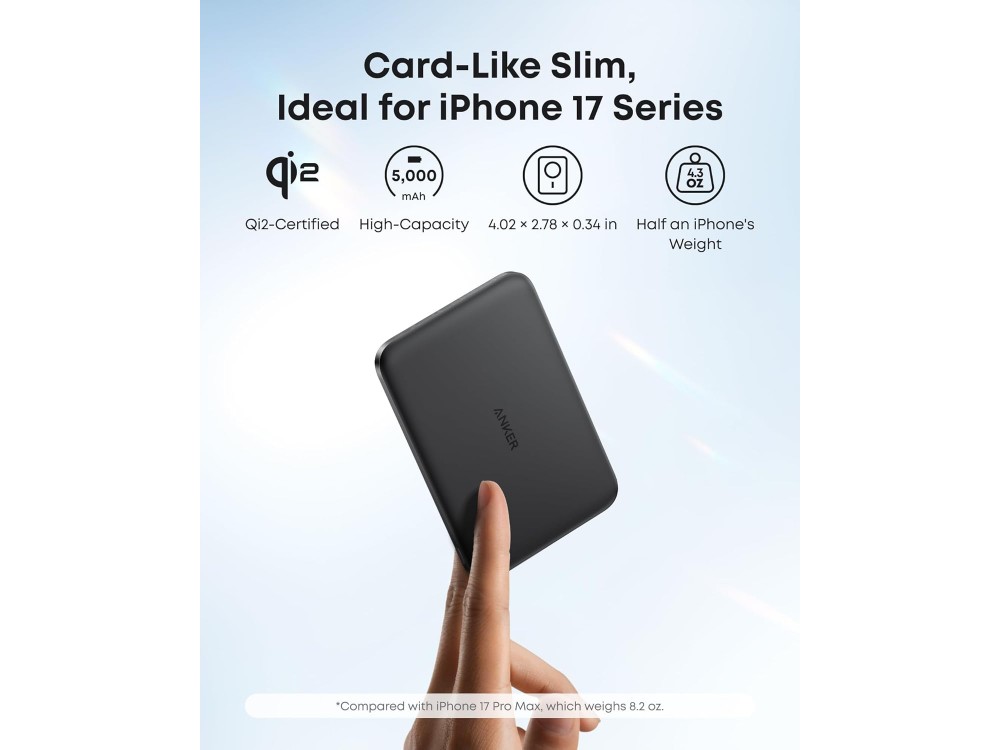 Anker Nano MagSafe Qi2 Certified Magnetic Power Bank 5000mAh 15W Max, Ultra Slim with Ergonomic Design, Black