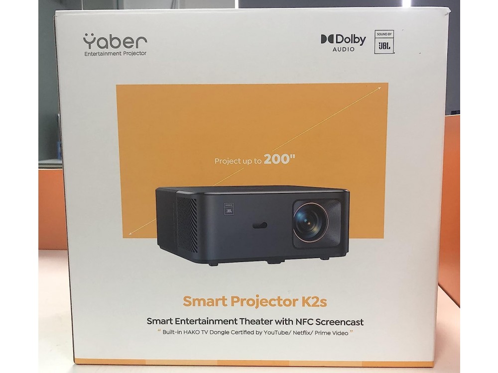 Yaber K2s Smart Projector 1080p/60Hz, 800 Lumens, with Bluetooth, WiFi 6 5G/2.4G, NFC Screencast & Alexa Voice Control - Grey