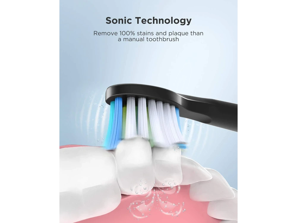 FairyWill Ε11 Ultrasonic Electric Toothbrush, Ηλεκτρική Οδοντόβουρτσα με Χρονομετρητή & 8 Ανταλλακτικές Κεφαλές, Black