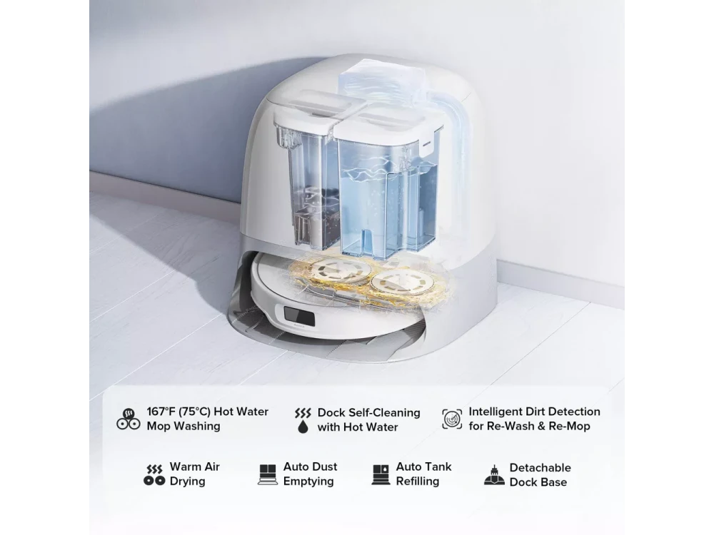 Roborock Q Revo Curv 5A1 Smart Robot Vacuum / Mopping Cleaner, 17,000Pa, & Auto Mop Lifting, White