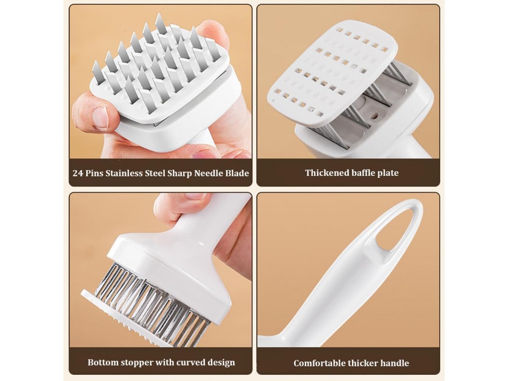 AJ Meat Tenderizer Tool With 24 Blades, Σφυρί για Κρέας Τρυφεροποιητής Κρεάτων, White