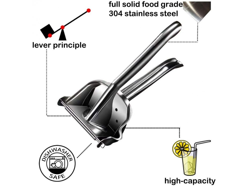 AJ Μanual Stainless Steel Fruit Juicer, Ανοξείδωτος Αποχυμωτής Χειρός Large, για Εσπεριδοειδή, Silver