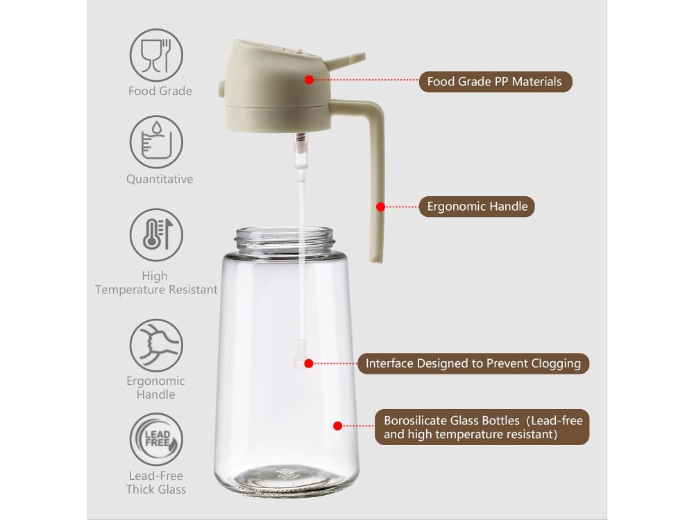 AJ Oil Sprayer for Cooking 470ml, Γυάλινο Δοχείο Λαδιού Σπρέι, White