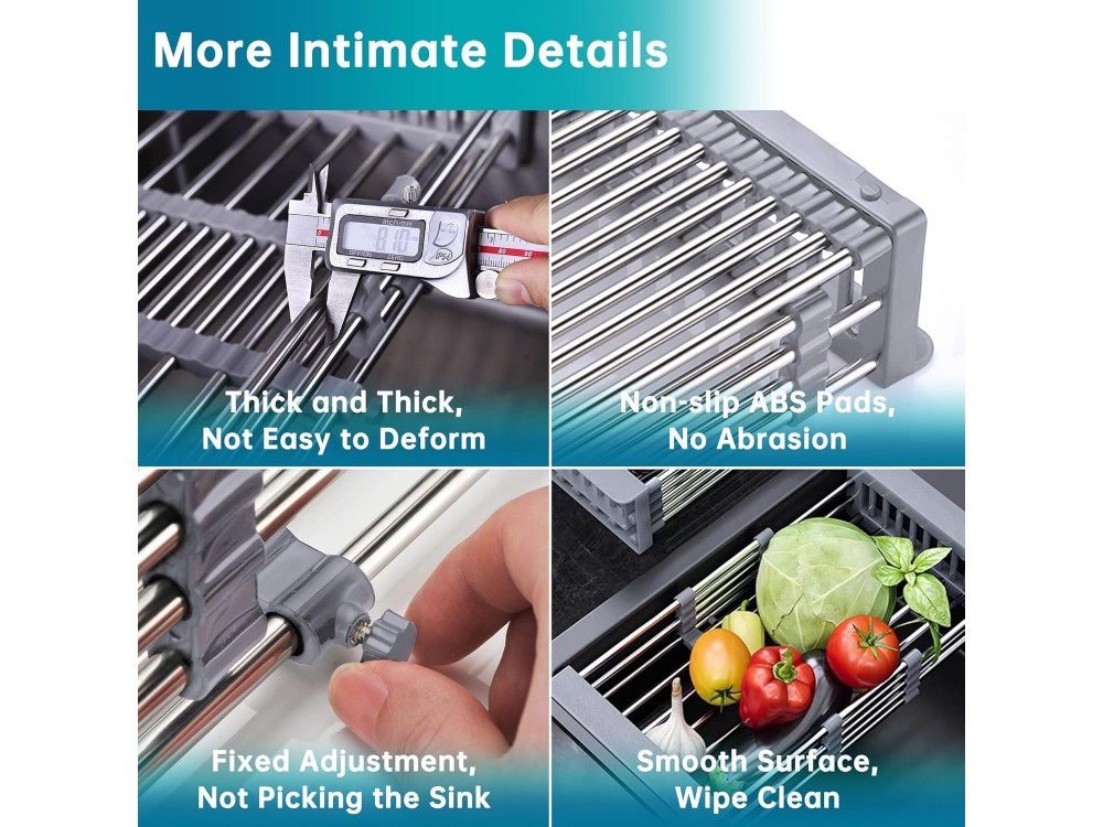 AJ Extendable Sink Dish Drying Rack, Extendable Sink Dryer 28-45 x 22 x 11cm, Light Gray