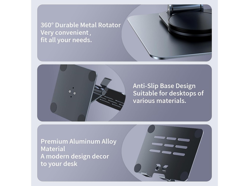AJ Ergonomic Folding Βάση / Stand Aluminum Laptop / Tablet Ρυθμιζόμενη 360° Riser για συσκευές έως 12", Silver