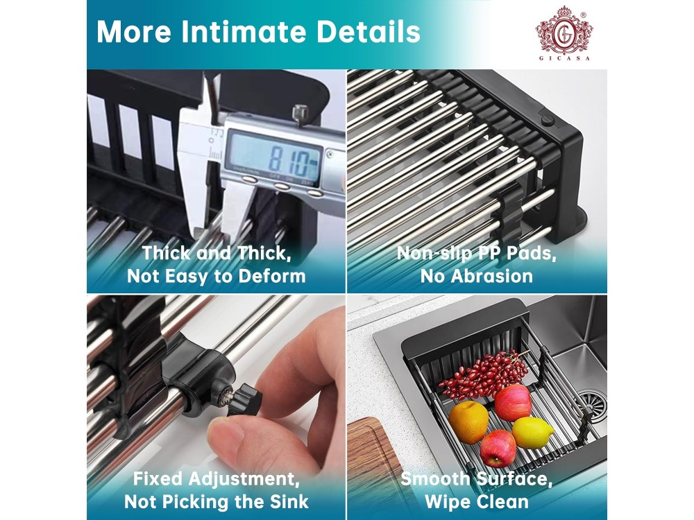 AJ Extendable Sink Dish Drying Rack, Στεγνωτήρας Νεροχύτη Επεκτεινόμενος 28-45 x 22 x 11cm, Black