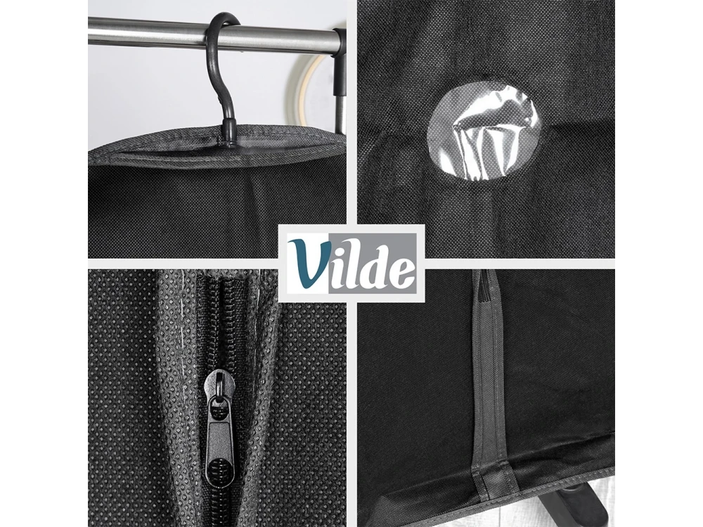 Vilde Hanging Coat Storage Case Fabric, Set of 2pcs, Black