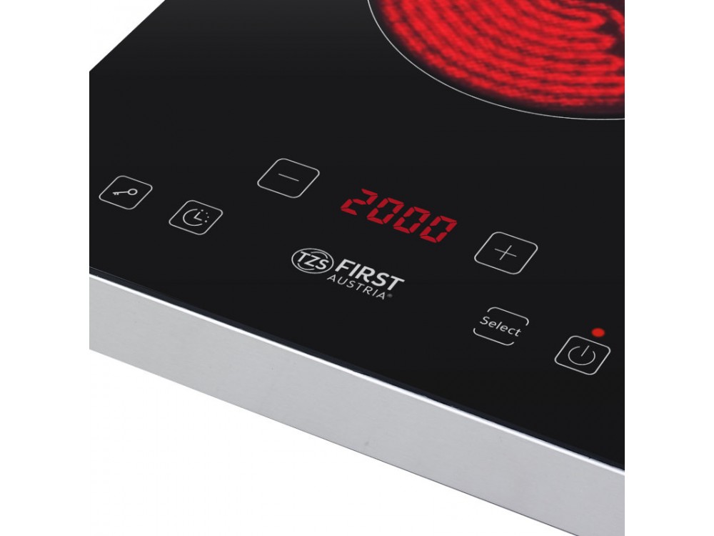 First Austria FA-5096-8 Infrared Single Hob Electric 2000W  Touch Control Panel, Diameter 175mm &Maximum Temperature 650C, Black