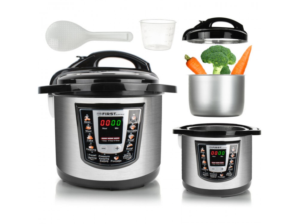 First Austria FA-5130 Multi Cooker 1000W, Programmable with 6lt Capacity, Silver