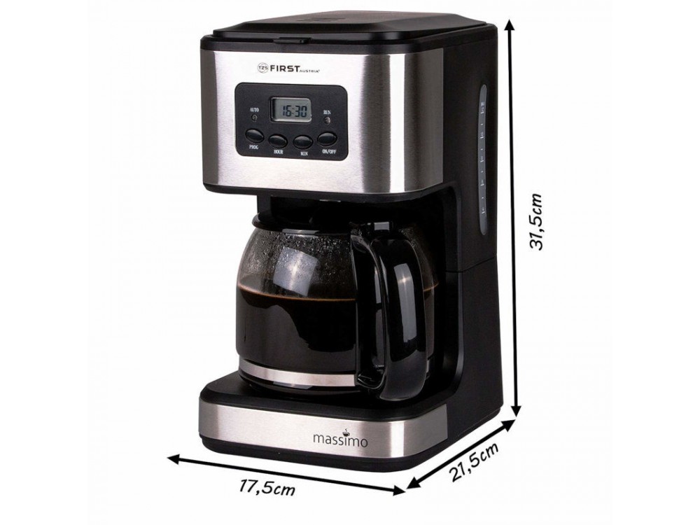 First Austria Filter Coffee Machine, French Filter Coffee Maker with Inox Jug 1,5L, Timer & LCD Display