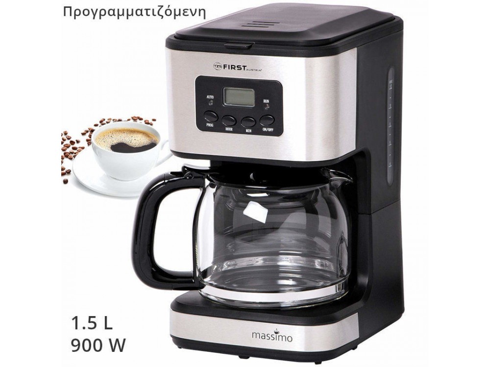 First Austria Filter Coffee Machine, French Filter Coffee Maker with Inox Jug 1,5L, Timer & LCD Display
