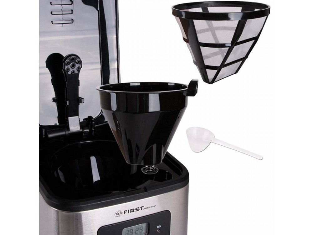First Austria Filter Coffee Machine, French Filter Coffee Maker with Inox Jug 1,5L, Timer & LCD Display
