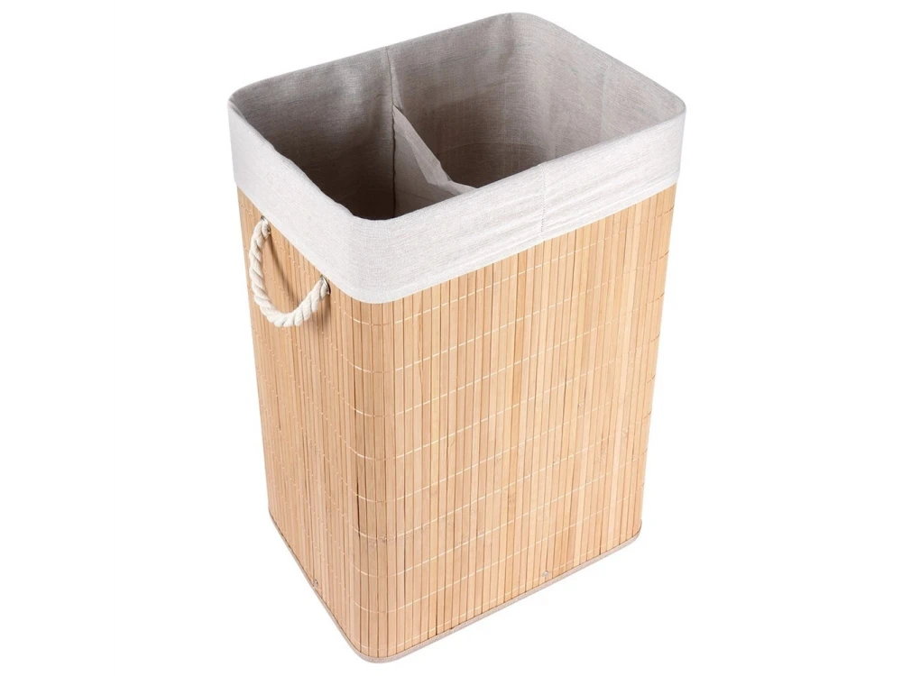 Vilde Καλάθι για Άπλυτα από Μπαμπού 70L 40x30x60cm, 2 διαμερισμάτων με Καπάκι, Beige