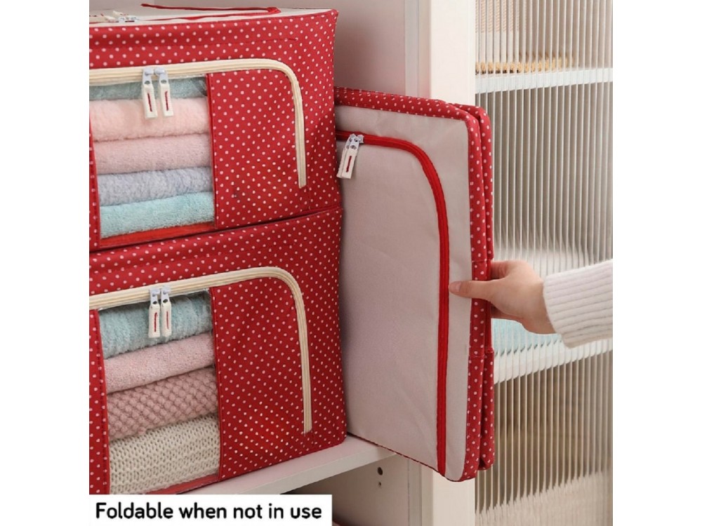 AJ Clothes Storage Organizer Bags 18L, Κουτιά Αποθήκευσης Ρούχων με 2 Ανοίγματα & Παράθυρο, Σετ των 3τμχ, 40x30x15, Κόκκινο/Πουά