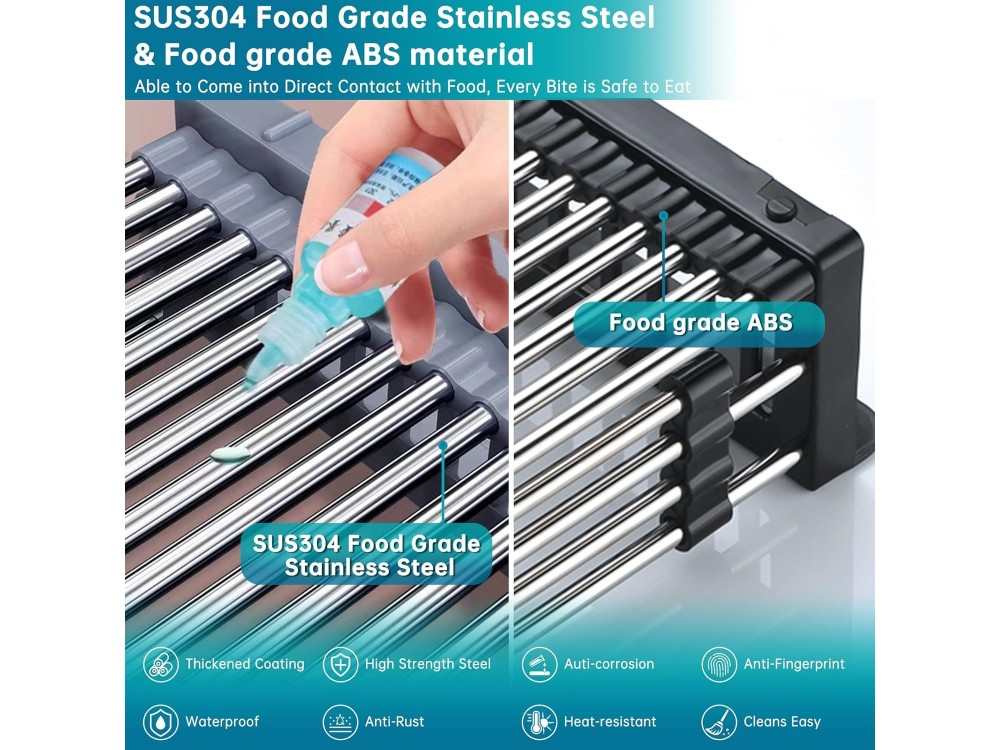 AJ Extendable Sink Dish Drying Rack, Extendable Sink Dryer 28-45 x 22 x 11cm, Light Gray