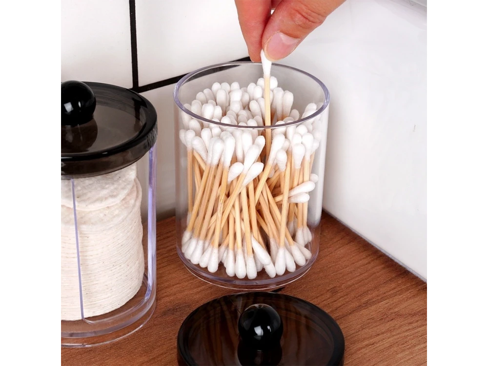 Vilde Set of 2 Cotton Swab & Cotton Pad Cases with Lid Black