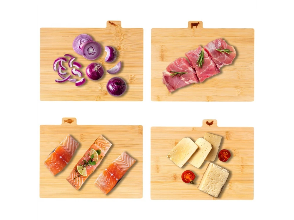 Vilde Premium Chopping Boards Bamboo with Stand, Σετ 4 Επιφάνεις Κοπής από Μπαμπού 28x20cm με Σταντ