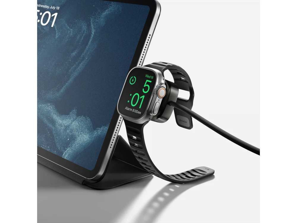 Nomad 2-in-1 Universal Cable 1.5m., Kevlar USB-C to USB-C 100W Cable with Built-in Charger for Apple Watch, Black