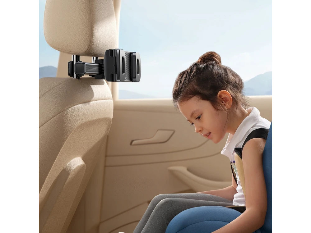 Joyroom JR-ZS203 Tablet Holder for Car Headrest, Car Mobile and Tablet Holder with Arm & Adjustable Hooks, Black