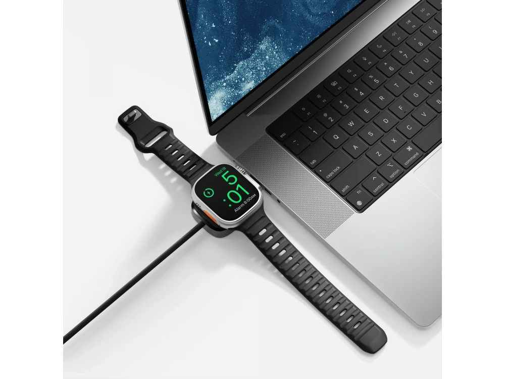 Nomad 2-in-1 Universal Cable 1.5m., Kevlar USB-C to USB-C 100W Cable with Built-in Charger for Apple Watch, Black