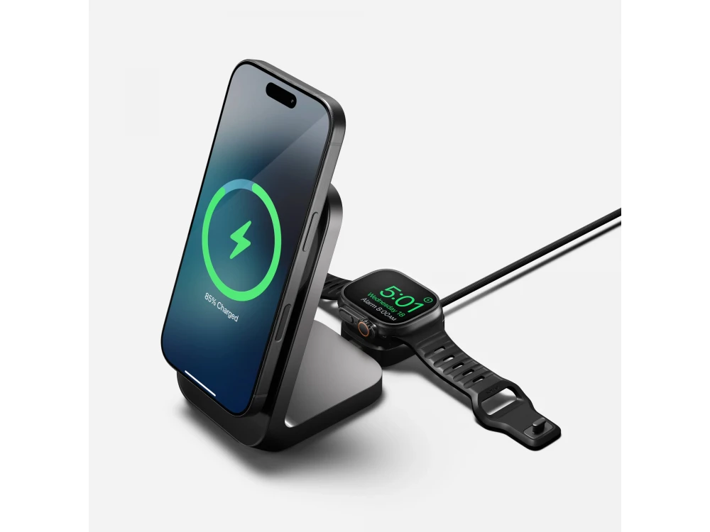 Nomad 2-in-1 Universal Cable 1.5m., Kevlar USB-C to USB-C 100W Cable with Built-in Charger for Apple Watch, Black